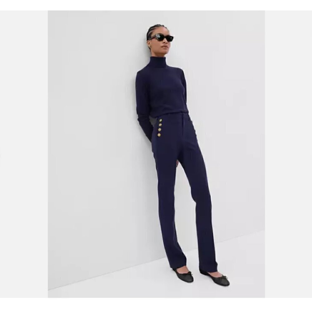 GAP Mid Rise Baby Bootcut Pants Navy Blue Size 4 NWT $90 Sailor Buttons Stretchy